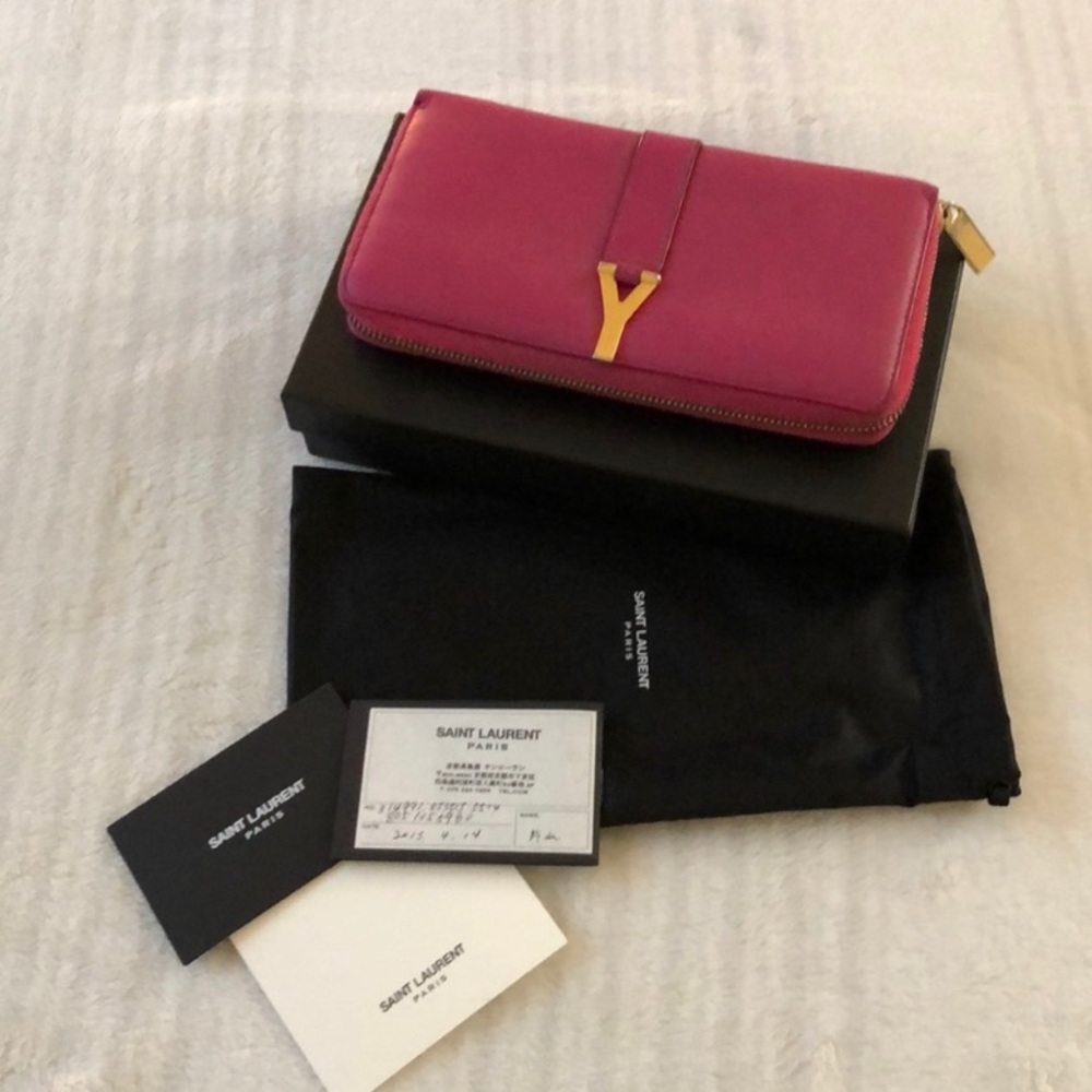 YSL "Y" Pink Zippy Wallet